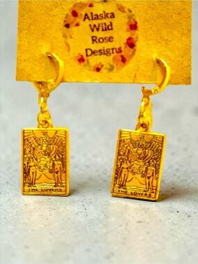 Gold 'The Lovers' Tarot Drop Earrings